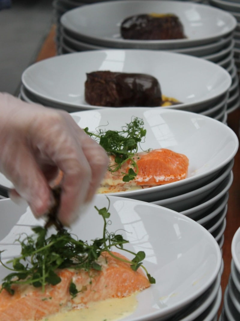 catering staff plating up for a conference